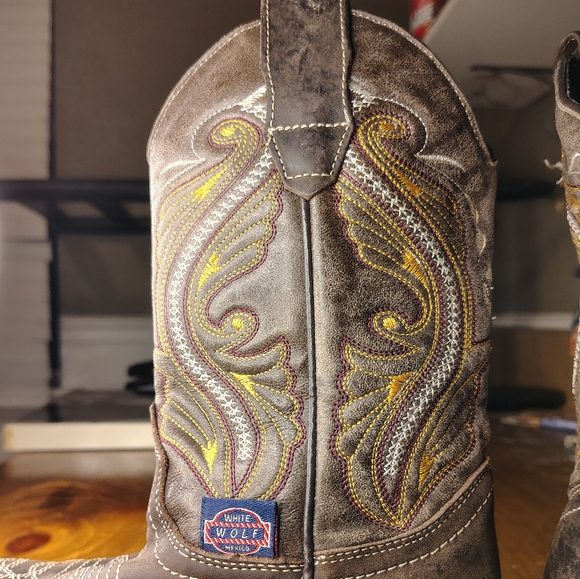 White Wolf Brown Embroidered Cowboy Boots Viboron Mexico 6 - Picture 12 of 13